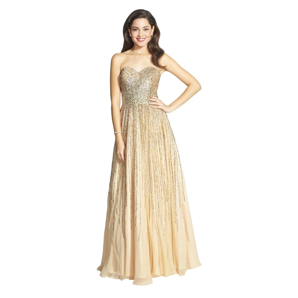 Sherri Hill Gold Sequin Beaded Prom Dress Size 14 AS IS Repair Project Gown